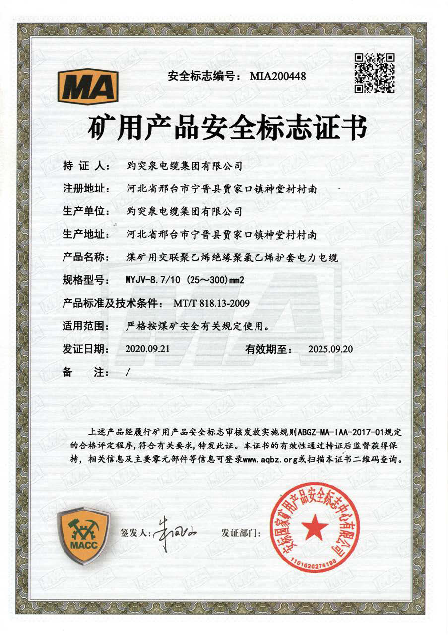 礦用產(chǎn)品安全標志證書