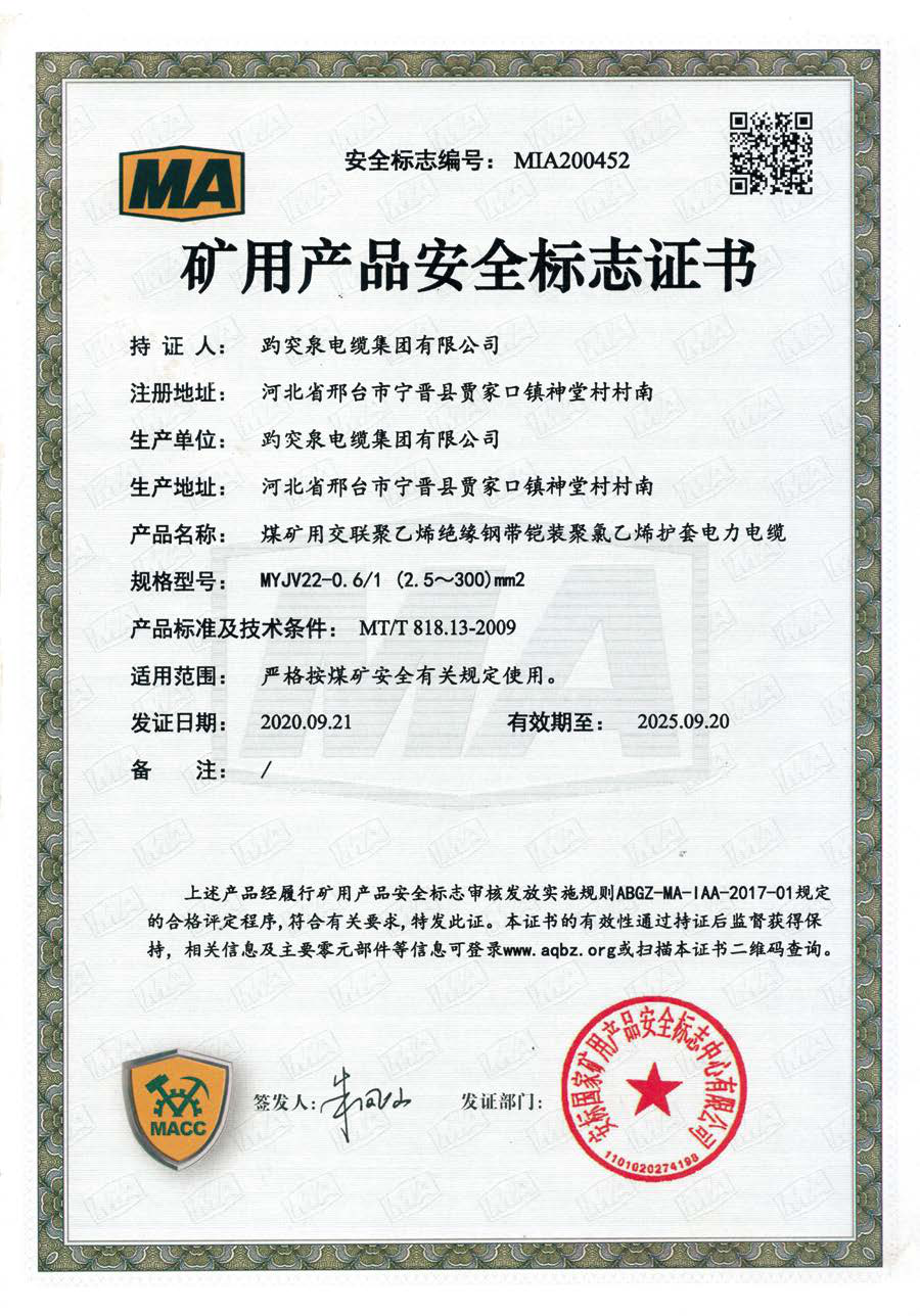 礦用產(chǎn)品安全標志證書