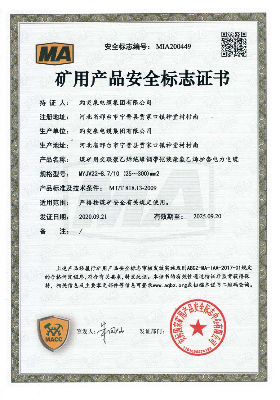礦用產(chǎn)品安全標志證書
